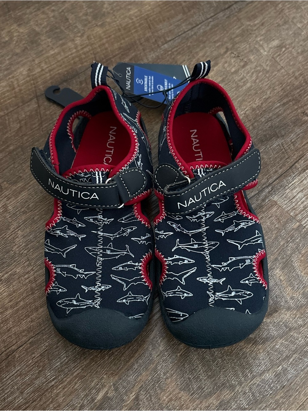 Nautica Kids Navy Shark Print Water Shoes with Red Trim